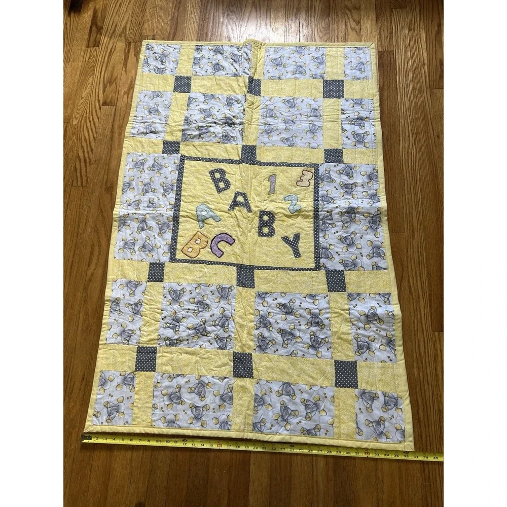 Handmade Baby Quilt Elephant ABC 123 Nursery Play Mat 39x58